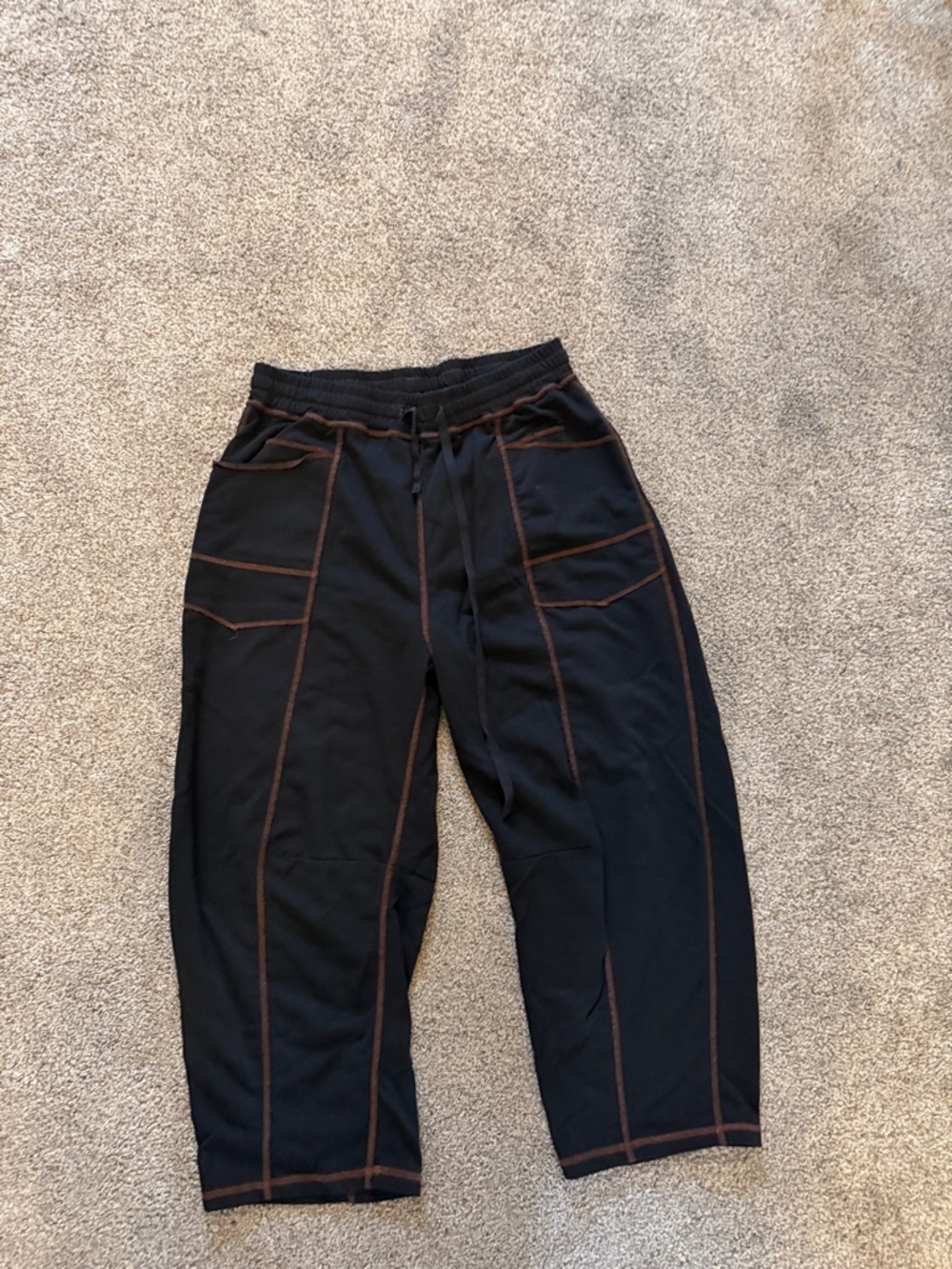 Black Women's Jogger Pants with Brown Contrast Stitching